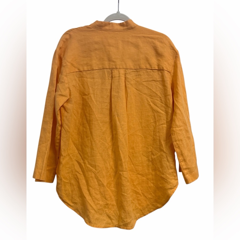 MANGO Linen Popover Shirt V-neck 100% linen in Mandarin Orange size Small - Picture 5 of 7